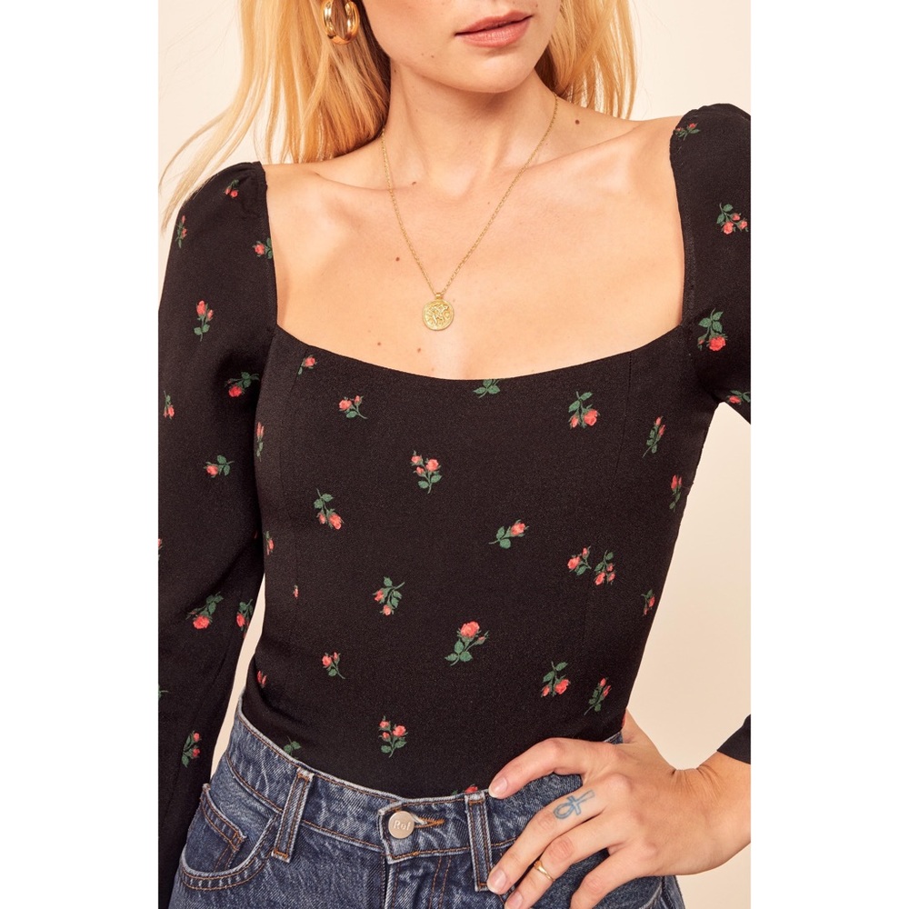 Reformation Kemmy Blouse Rose Print Lancaster